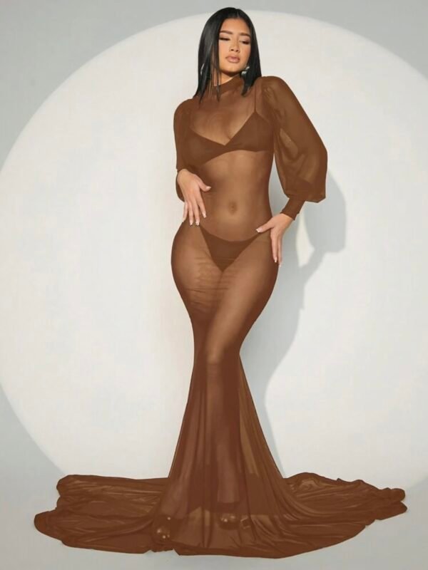 Long Lantern Sleeve Mermaid Mesh Dress (4.95) - Image 3