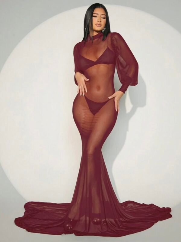 Long Lantern Sleeve Mermaid Mesh Dress (4.95) - Image 5