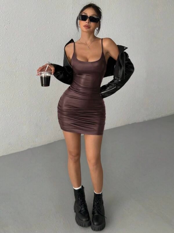 Metallic Sexy Party PU Leather Mini Dress (4.86) - Image 6