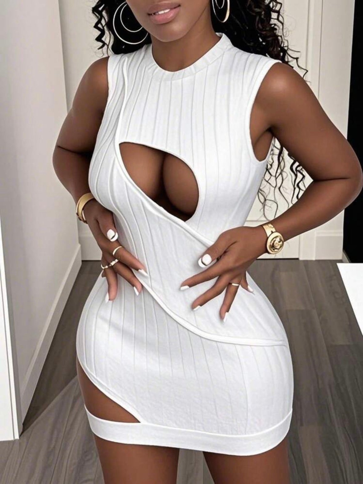 Round Neck Sexy Mini Dress Cutout Design (4.84) - Image 2