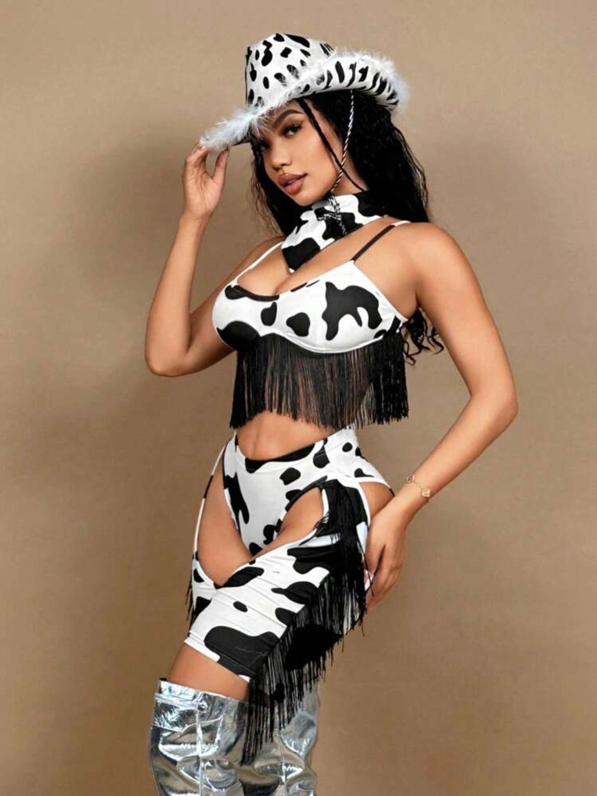 Tassel Hollow Out Sexy Cow Print (4.78)