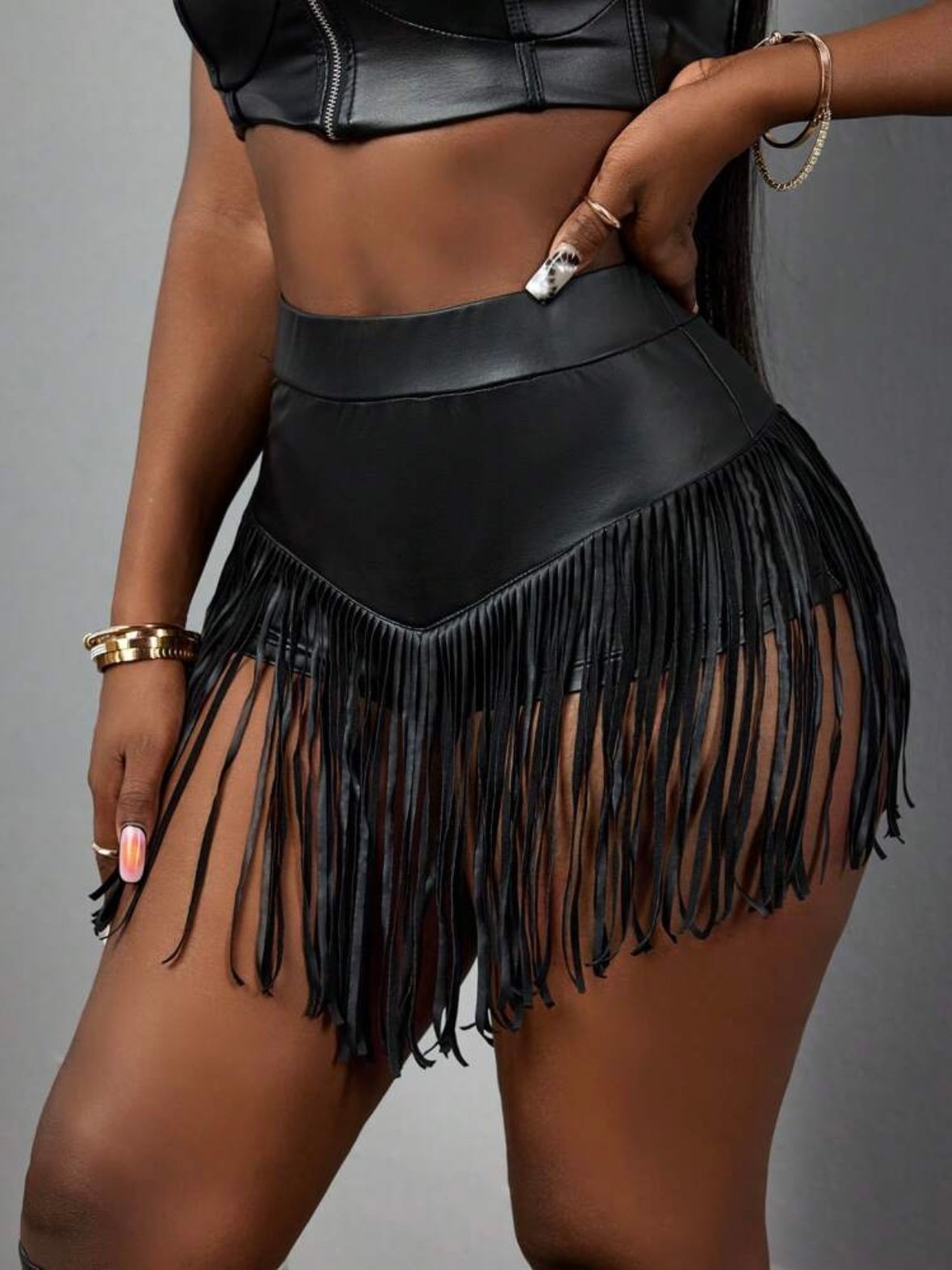 PU Leather Tassel Elastic Micro Mini Shorts (4.85) - Image 7