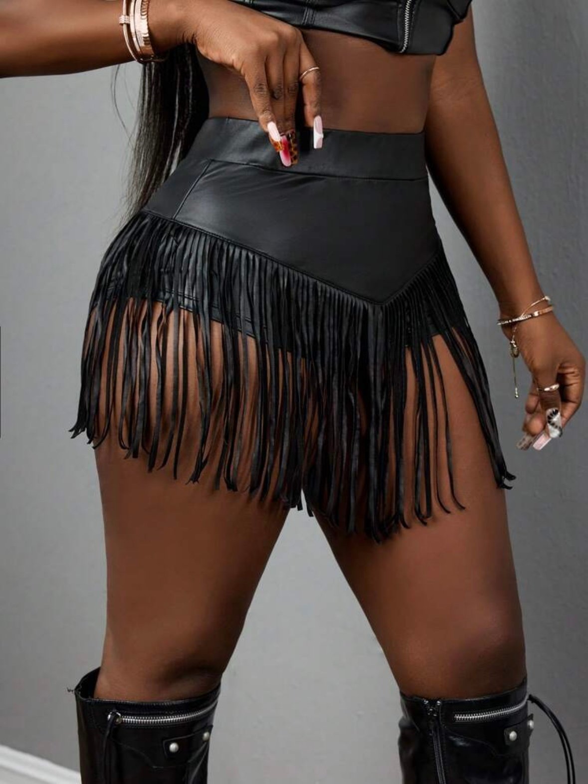 PU Leather Tassel Elastic Micro Mini Shorts (4.85) - Image 5