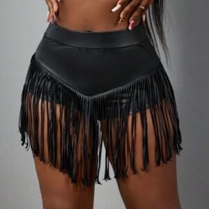 Screenshot PU Leather Tassel Elastic Micro Mini Shorts (4.85)