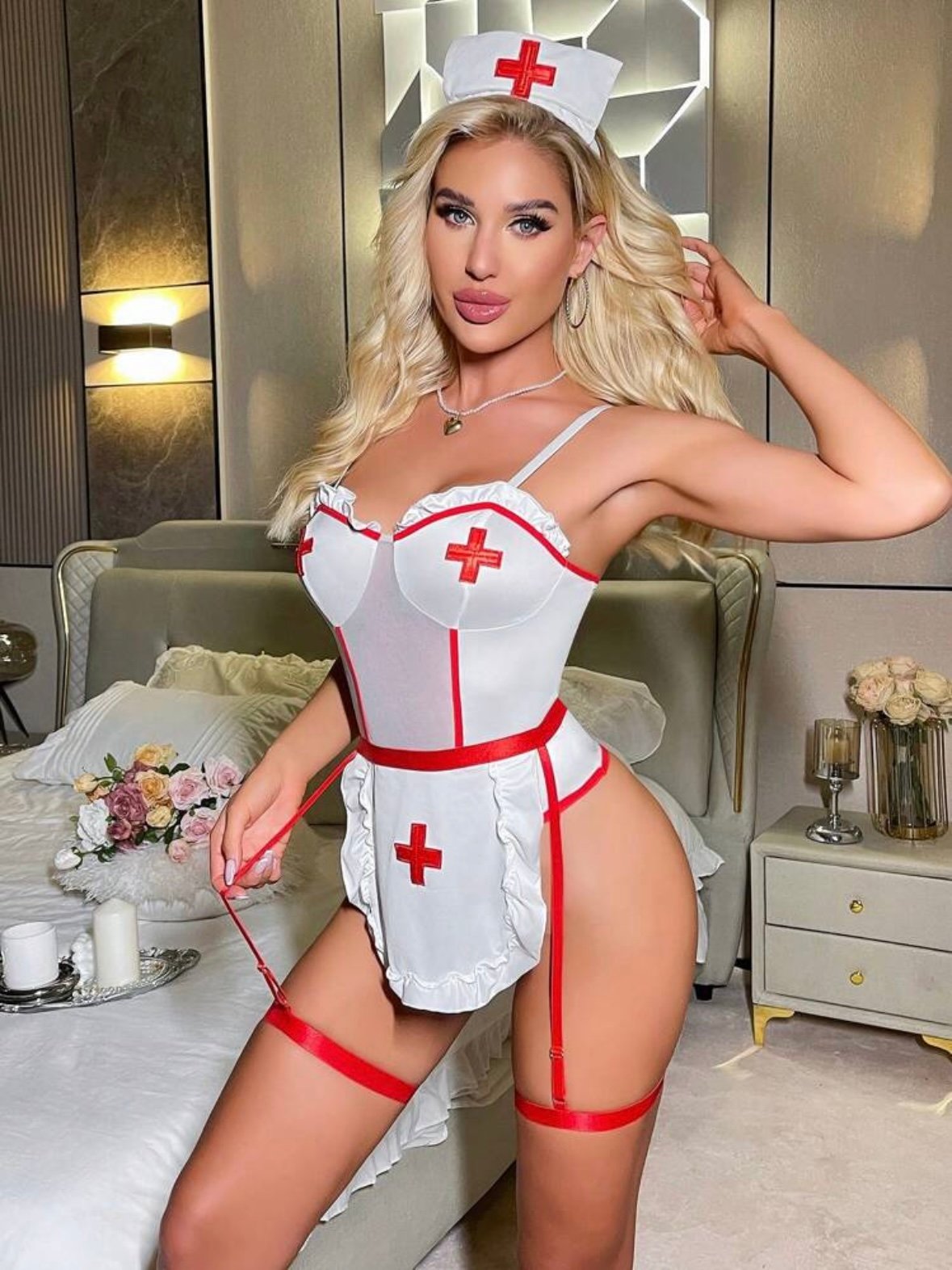 Nurse Cosplay 3pcs Set Women's Sexy Nurse Outfit (5.0) - Image 9