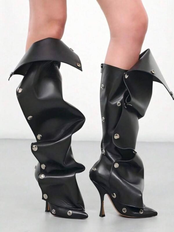 Women's Ruched Knee High Boots Pointed Toe Stiletto (4.77) - Image 11