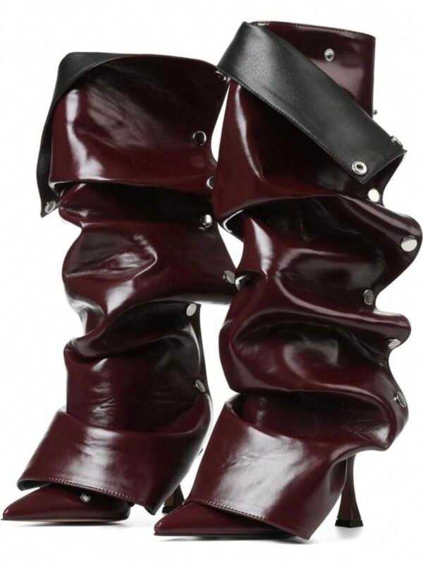 Women's Ruched Knee High Boots Pointed Toe Stiletto (4.77) - Image 6