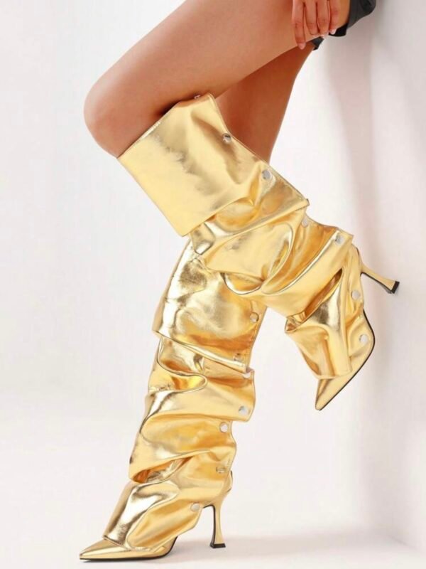 Women's Ruched Knee High Boots Pointed Toe Stiletto (4.77) - Image 7