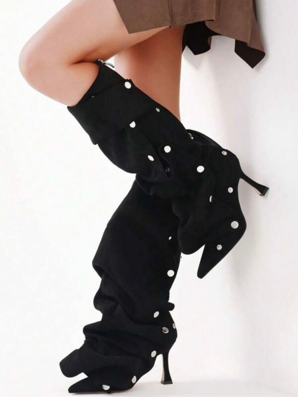 Women's Ruched Knee High Boots Pointed Toe Stiletto (4.77) - Image 12