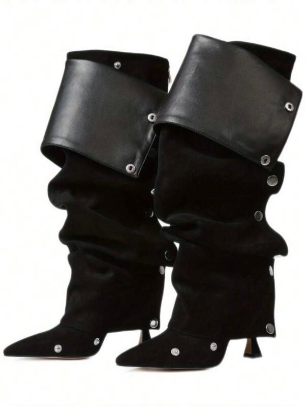 Women's Ruched Knee High Boots Pointed Toe Stiletto (4.77) - Image 5