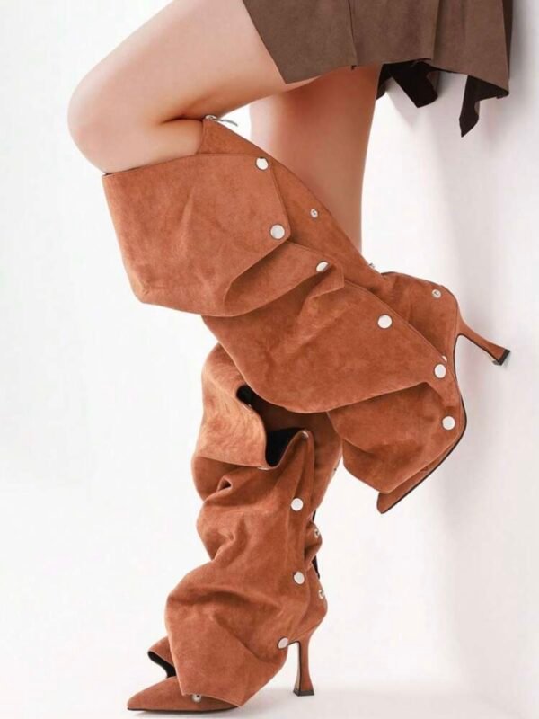 Women's Ruched Knee High Boots Pointed Toe Stiletto (4.77) - Image 10
