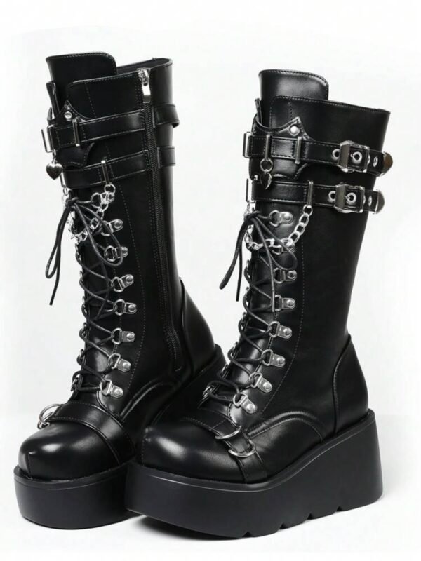 Gothic Platform Motorcycle Punk Boots Wedge Heel (4.90) - Image 8