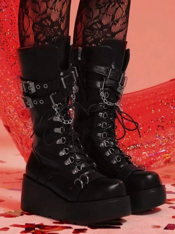 Gothic Platform Motorcycle Punk Boots Wedge Heel (4.90) - Image 7