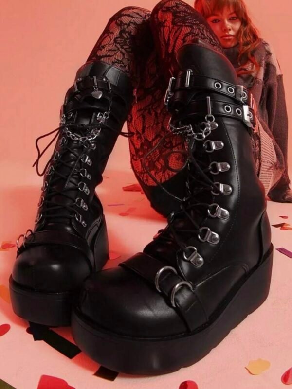 Gothic Platform Motorcycle Punk Boots Wedge Heel (4.90) - Image 9