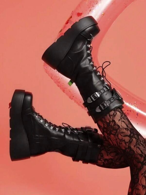 Gothic Platform Motorcycle Punk Boots Wedge Heel (4.90) - Image 10