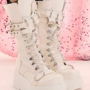 Gothic Platform Motorcycle Punk Boots Wedge Heel (4.90)