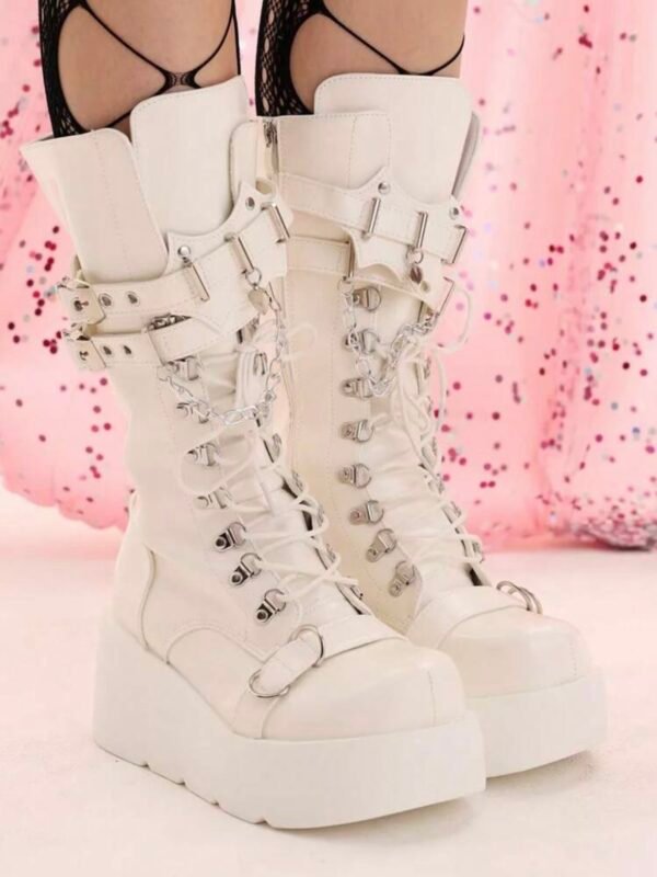 Gothic Platform Motorcycle Punk Boots Wedge Heel (4.90)