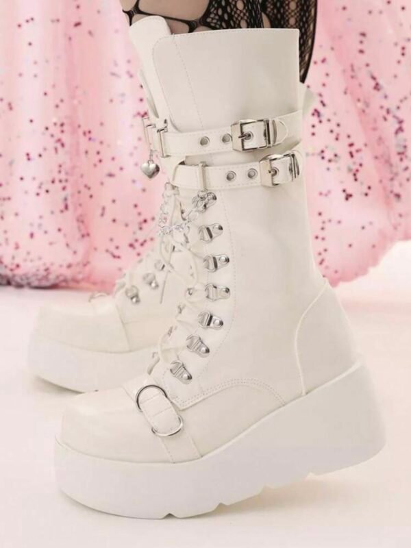 Gothic Platform Motorcycle Punk Boots Wedge Heel (4.90) - Image 3