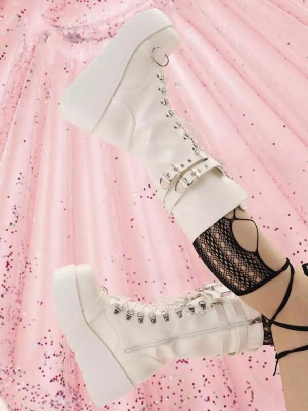 Gothic Platform Motorcycle Punk Boots Wedge Heel (4.90) - Image 4