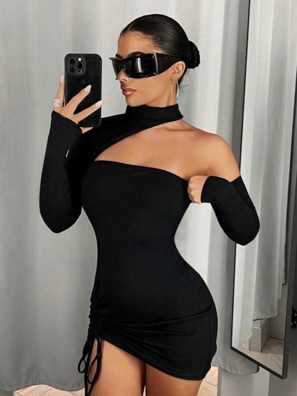 Leopard Print One Shoulder Long Sleeve Party Dress (4.89) - Image 8