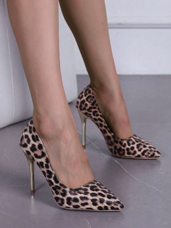Pointed Toe Slip-On Pump Sexy Leopard Stiletto Heels (4.97) - Image 3