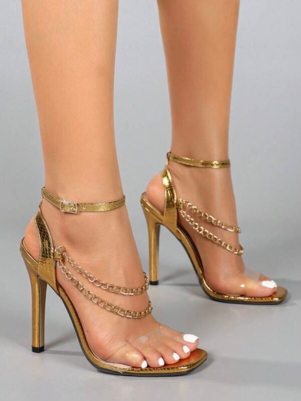 Chain Strap Square Toe High Heels Glamorous Party Shoe (4.79) - Image 5