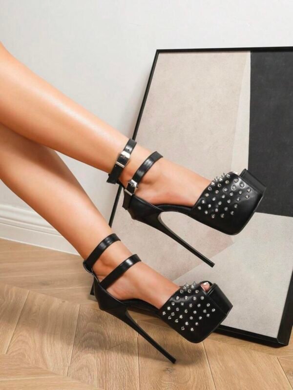Peep Toe Platform Stiletto Stud Heels (4.84) - Image 3