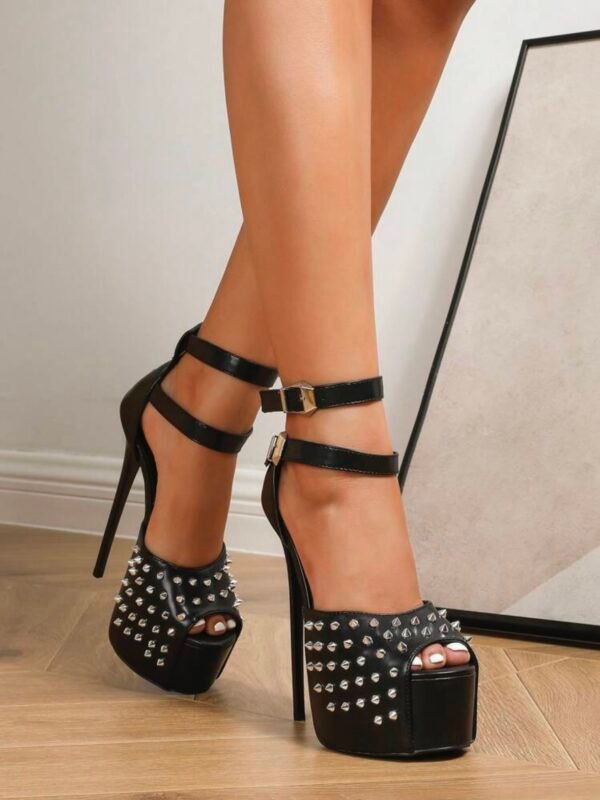 Peep Toe Platform Stiletto Stud Heels (4.84) - Image 5