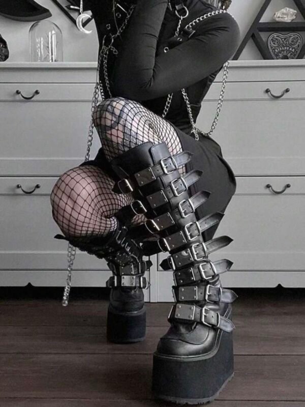 Gothic Combat Chunky Platform Cosplay Heel Boots (4.73) - Image 2