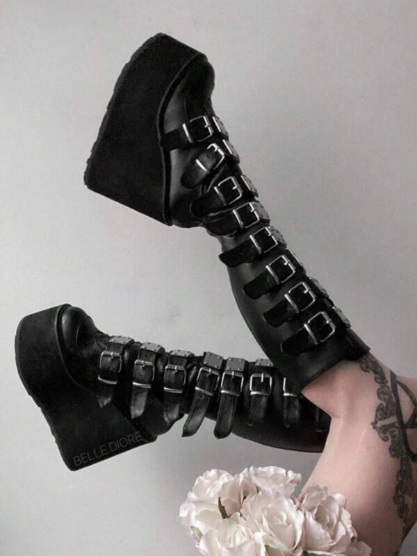 Gothic Combat Chunky Platform Cosplay Heel Boots (4.73) - Image 3