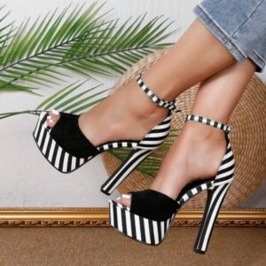 Striped Platform Chunky Heels (4.88)