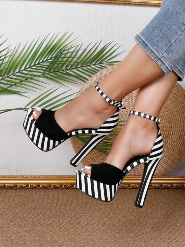 Striped Platform Chunky Heels (4.88)