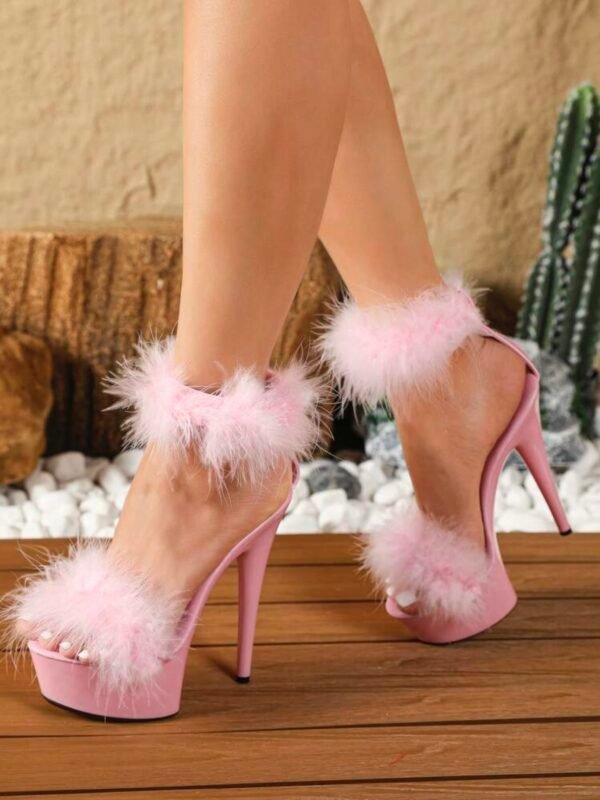 Feather High Heel Platform Stilettos Thick Sole Shoes (4.72) - Image 9