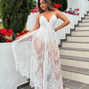 Sexy Beach Summer V Neck Lace Long Sexy Backless Dress (4.75)