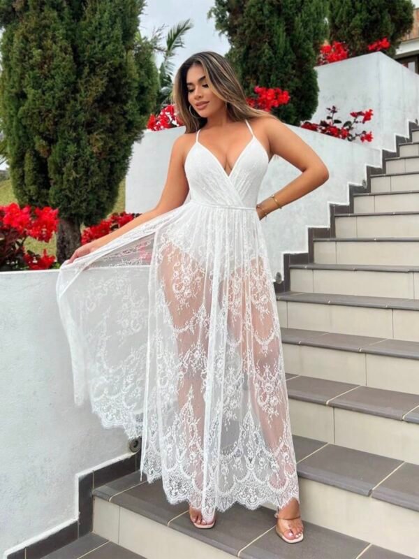 Sexy Beach Summer V Neck Lace Long Sexy Backless Dress (4.75)