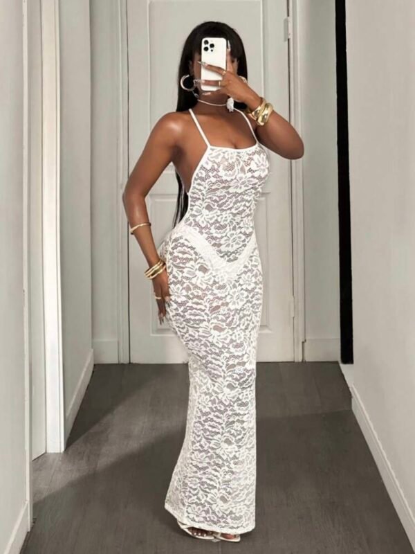 Floral Lace Long Transparent Sexy Maxi Dress (4.91) - Image 9