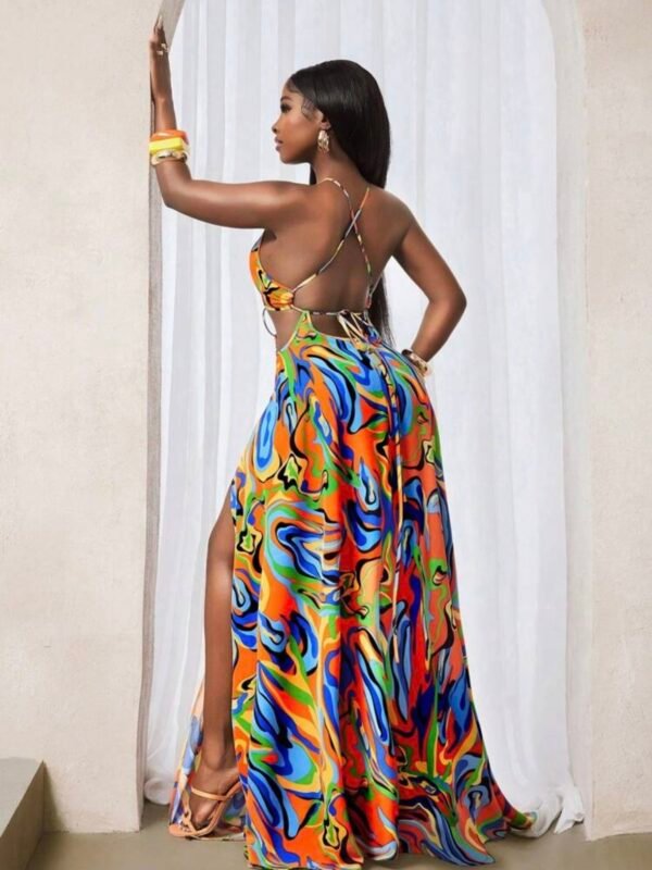 Women's High Slit Colorful Printed Sexy Maxi Ringed Dress (5.0) - Image 3