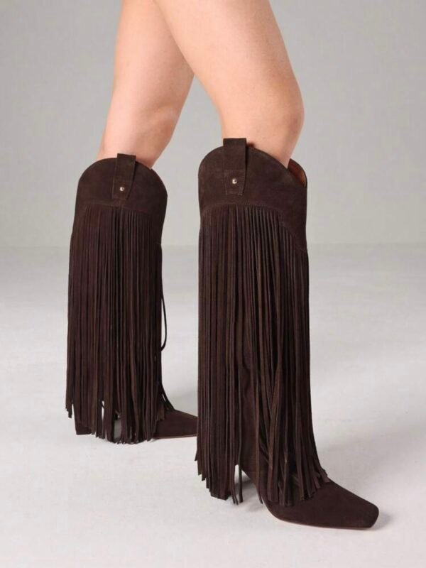 Fringe Knee High Cowgirl Boots With Heels (5.0) - Image 7