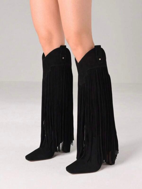 Fringe Knee High Cowgirl Boots With Heels (5.0) - Image 6
