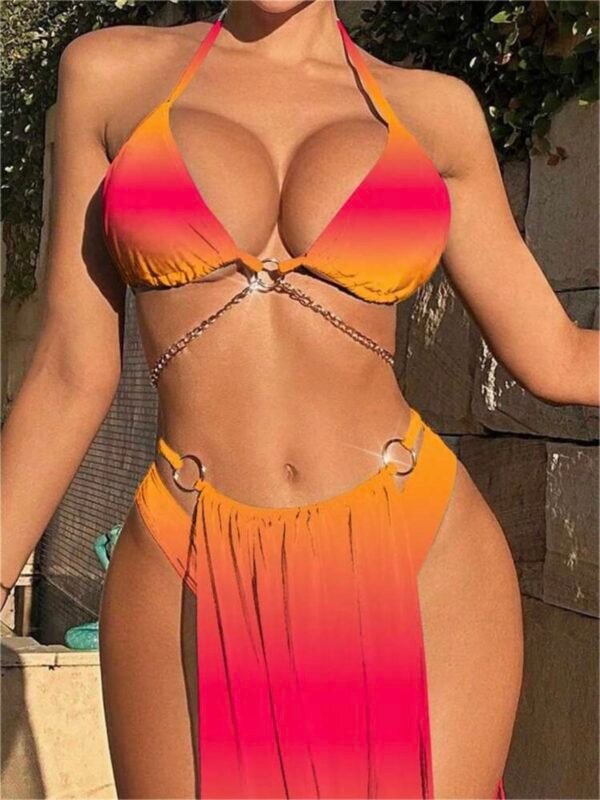Sexy Summer Beach Ombre Bikini Set With Skirt (4.92)