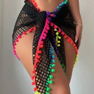 Swim Beach Mesh & Tassel Cover Up Skirt For Women's Bathing Suit (4.94)