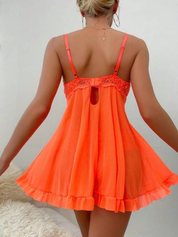 Lace See-Through Ruffle Hem Sexy Lingerie Babydoll Dress & Thong Set (4.96) - Image 5