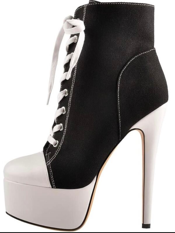 Women's Lace Up Ultra High Heel Color Block Ankle Boots (4.98) - Image 4