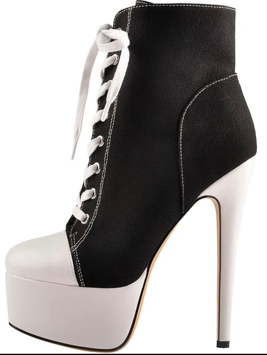 Women's Lace Up Ultra High Heel Color Block Ankle Boots (4.98) - Image 4
