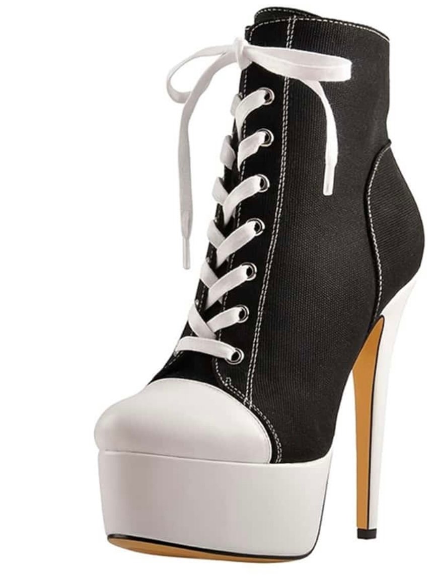 Women's Lace Up Ultra High Heel Color Block Ankle Boots (4.98)