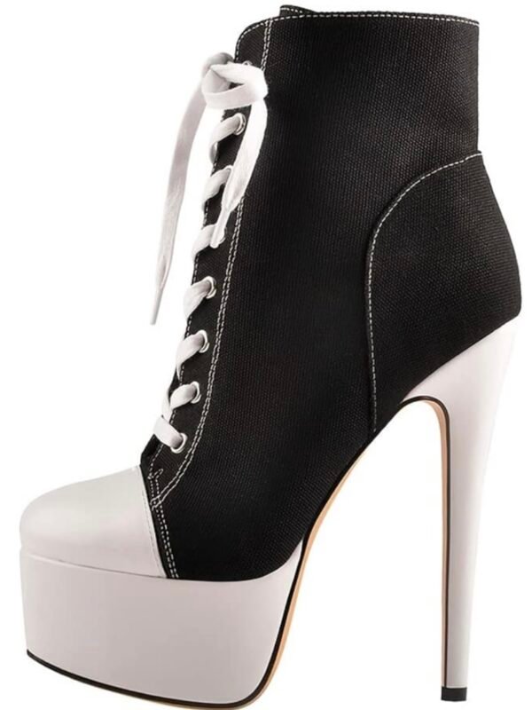 Women's Lace Up Ultra High Heel Color Block Ankle Boots (4.98) - Image 3