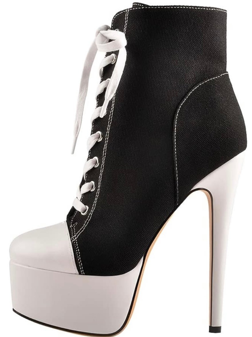 Women's Lace Up Ultra High Heel Color Block Ankle Boots (4.98) - Image 3