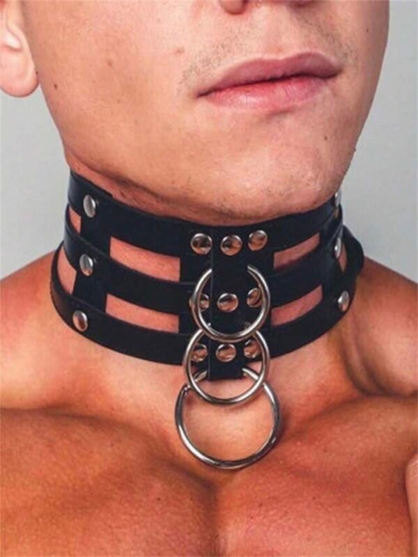 PU Leather Men Neck Harness Collar And Bracelets Gothic Punk BDSM (4.83) - Image 2