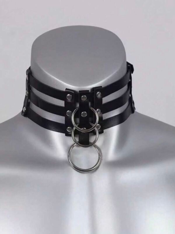 PU Leather Men Neck Harness Collar And Bracelets Gothic Punk BDSM (4.83) - Image 4