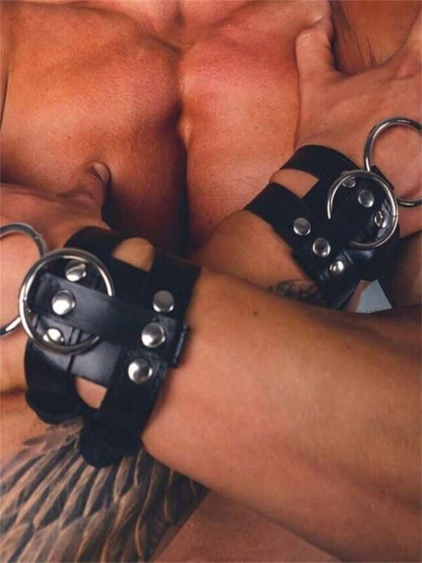 PU Leather Men Neck Harness Collar And Bracelets Gothic Punk BDSM (4.83) - Image 6